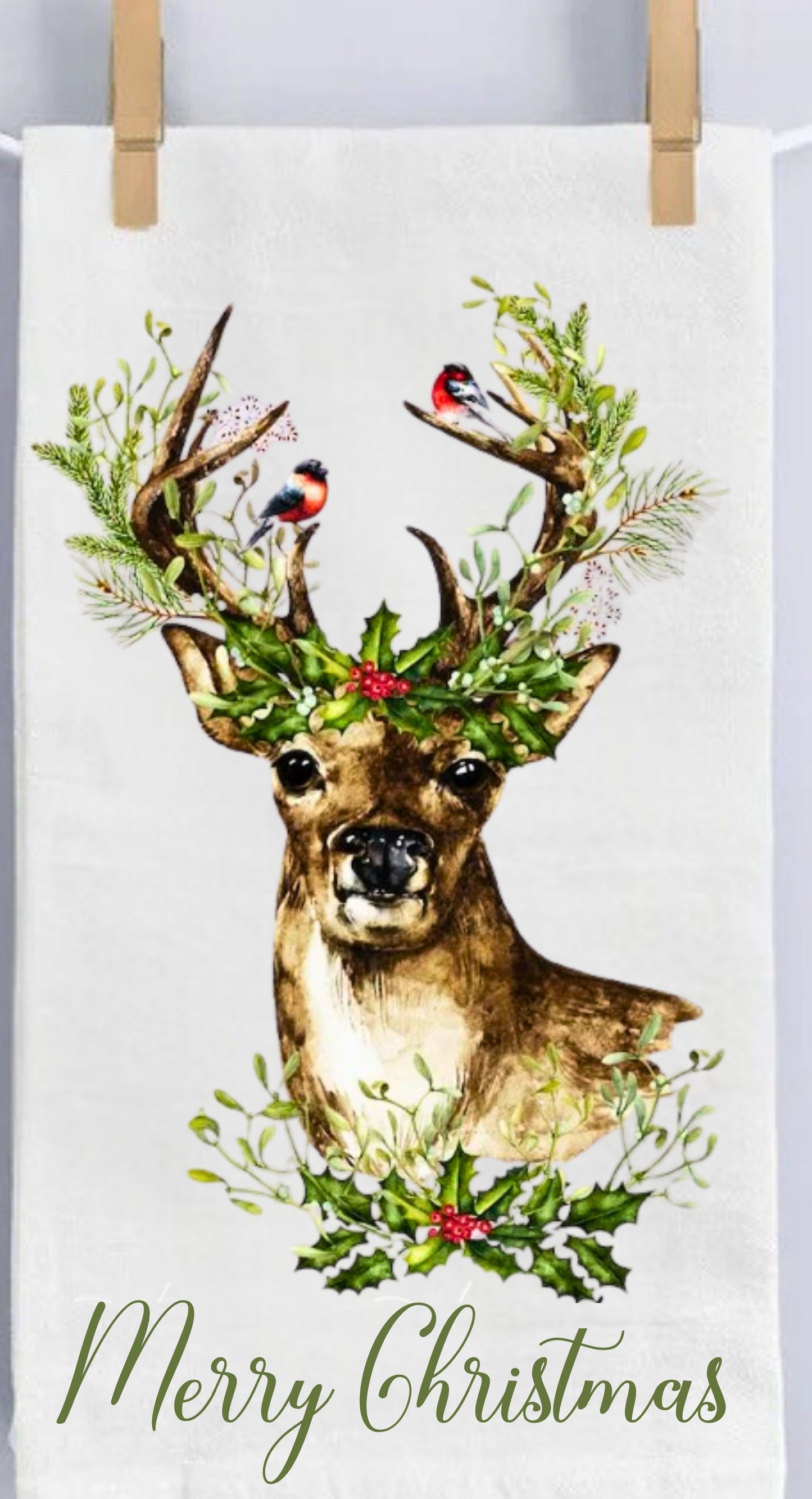 Vintage Merry Christmas Deer Dish Towel