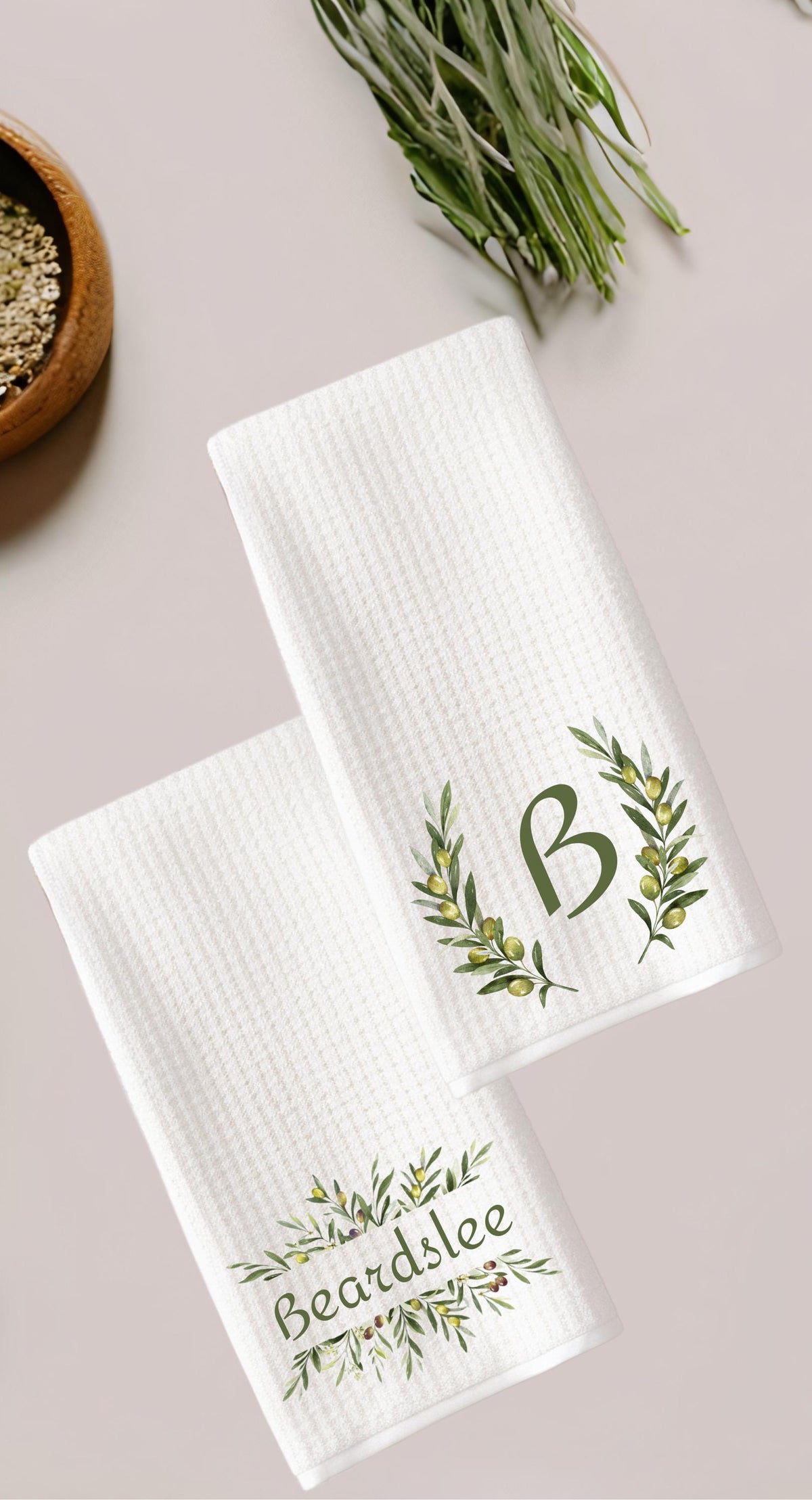 Personalized Monogram Wreath Tea Towel