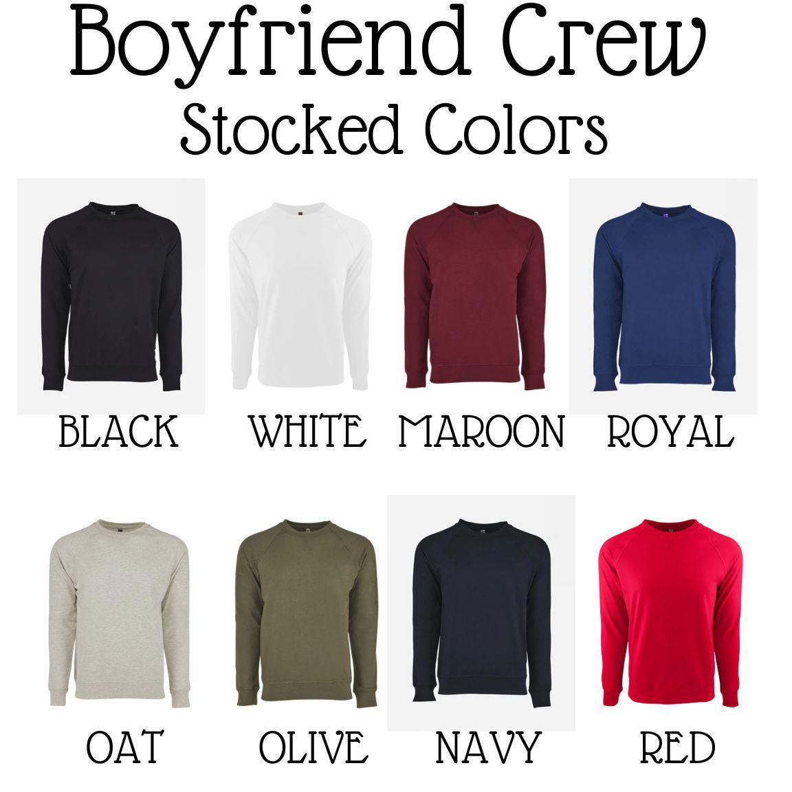 Golf Boyfriend Crew - Cozy White Sweatshirt with Bold Navy Lettering - Unisex Golf Lover Gift - Perfect Post-Round Comfort Apparel
