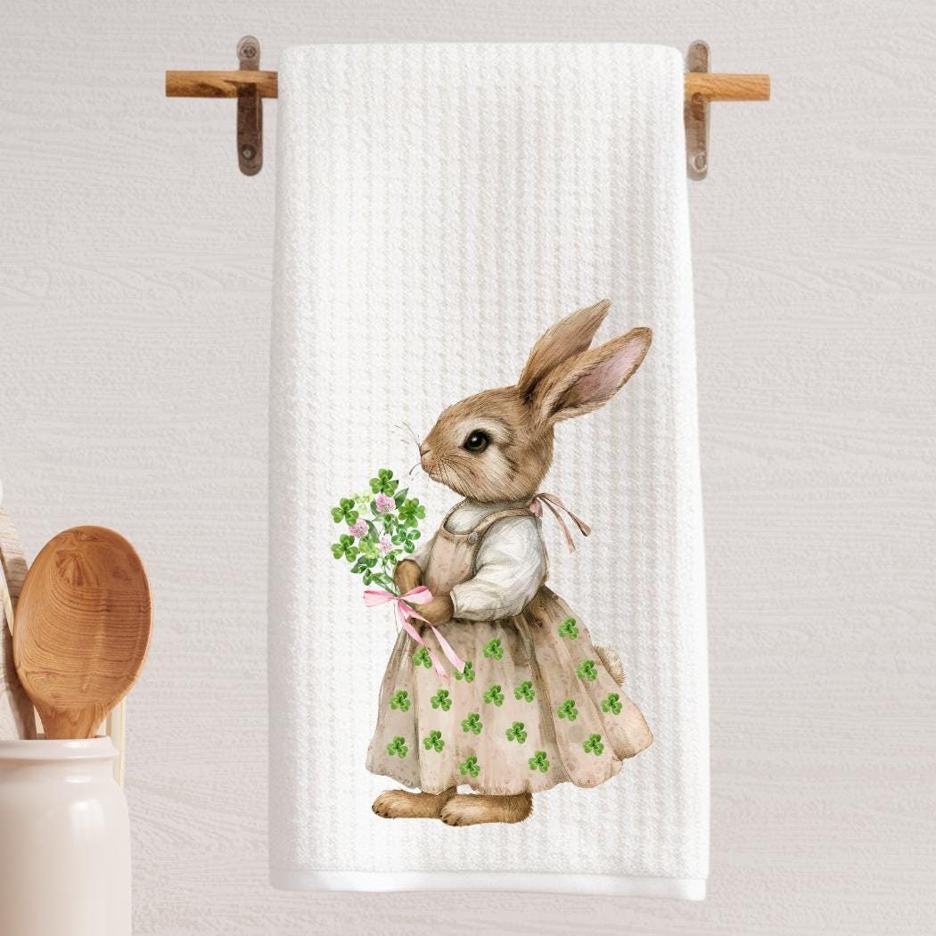 St. Patrick's Day Clover Bunny Tea Towel