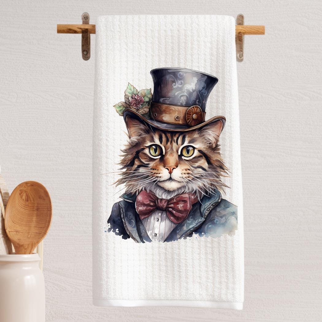 Victorian Floral Cat Tea Towel