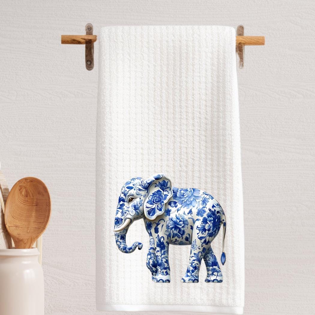 Blue & White Elephant Tea Towel