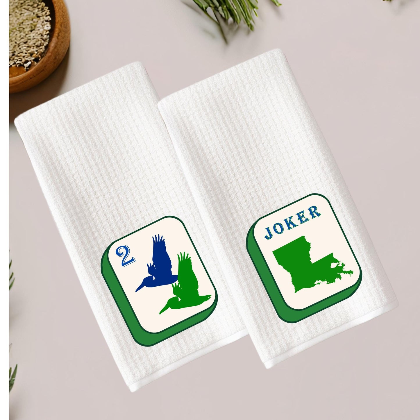 Mahjong Tea Towels - Louisiana Mardi Gras