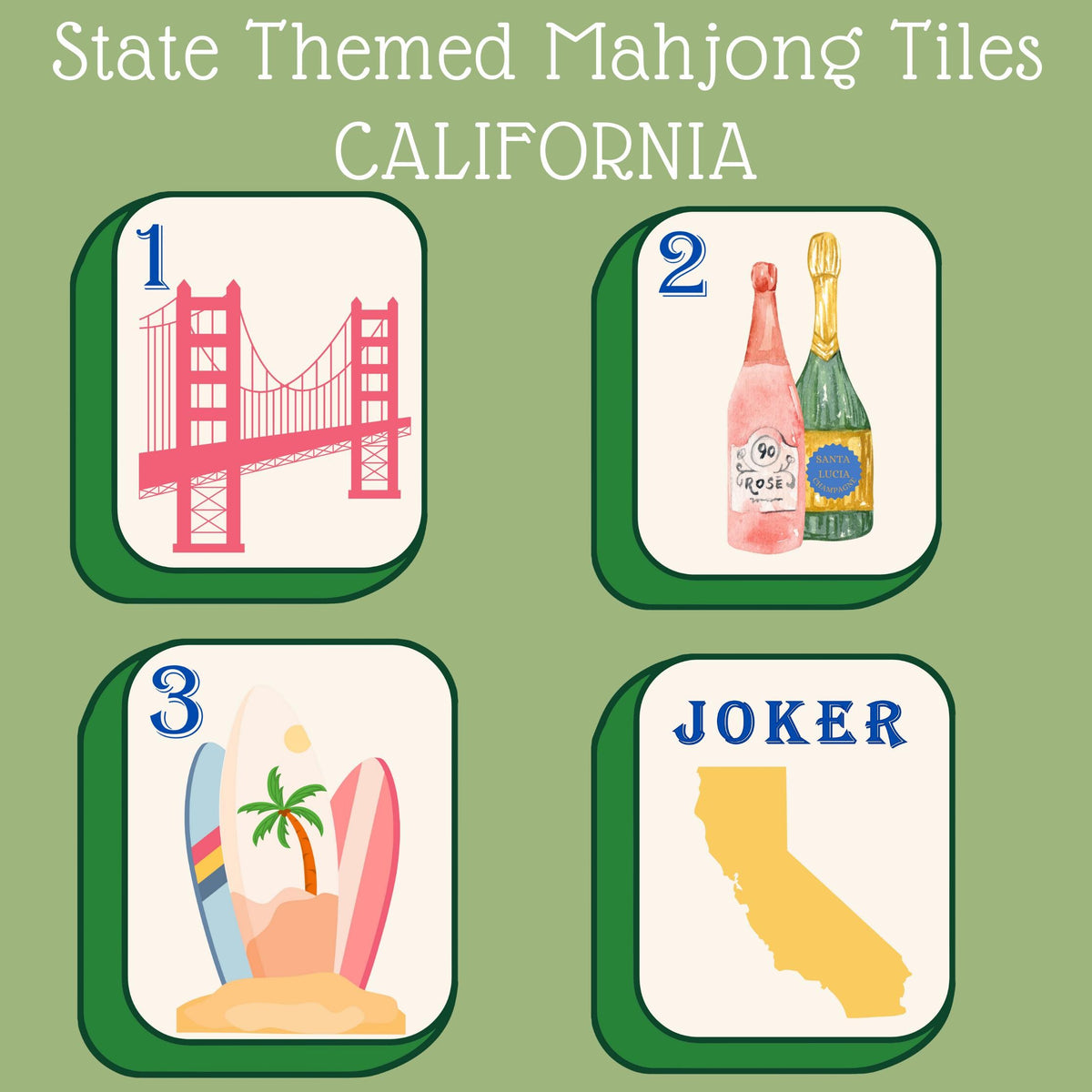 California Mahjong Wine Tea Towel