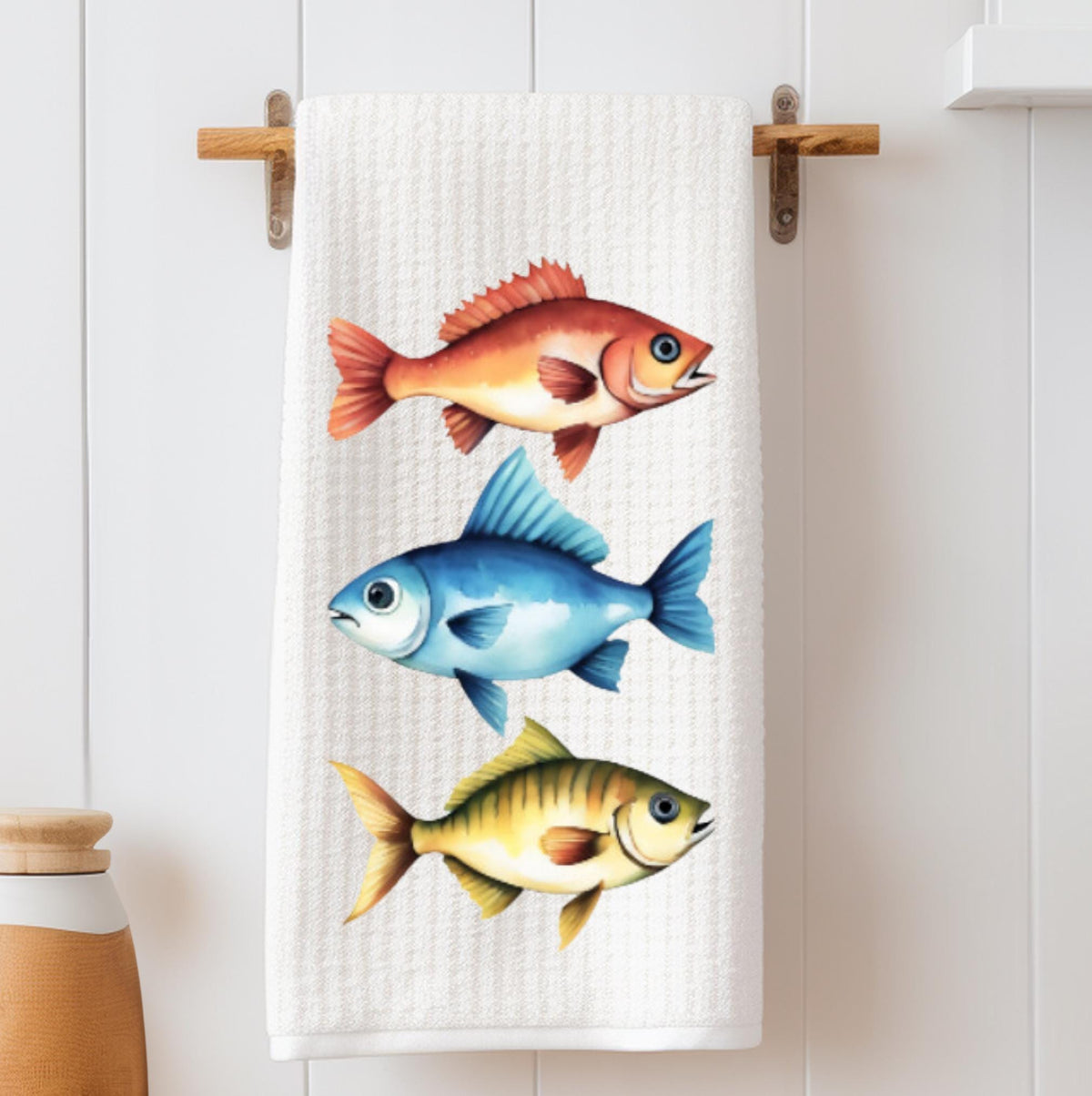 Lake House Fish Waffle Weave Tea Towel