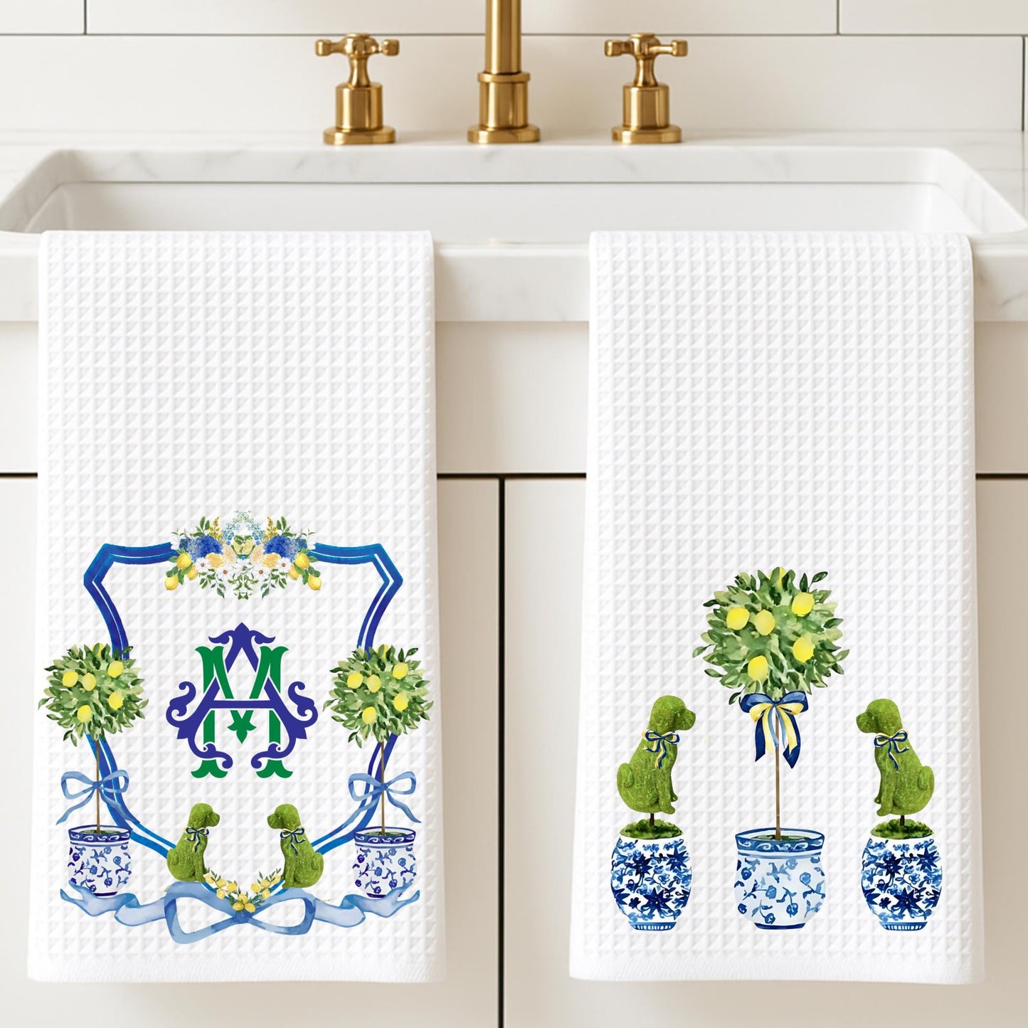 Dog Topiary Chinoiserie Tea Towel