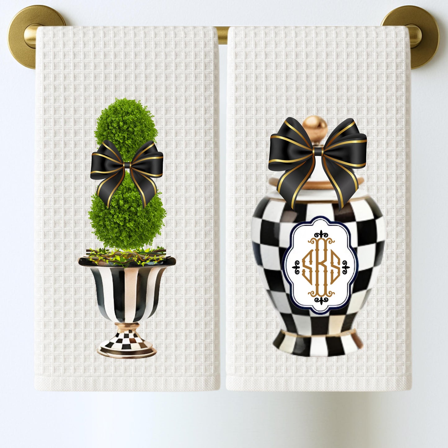 Personalized McKenzie Childs Courtly Check Tea Towel hostess, fall Halloween