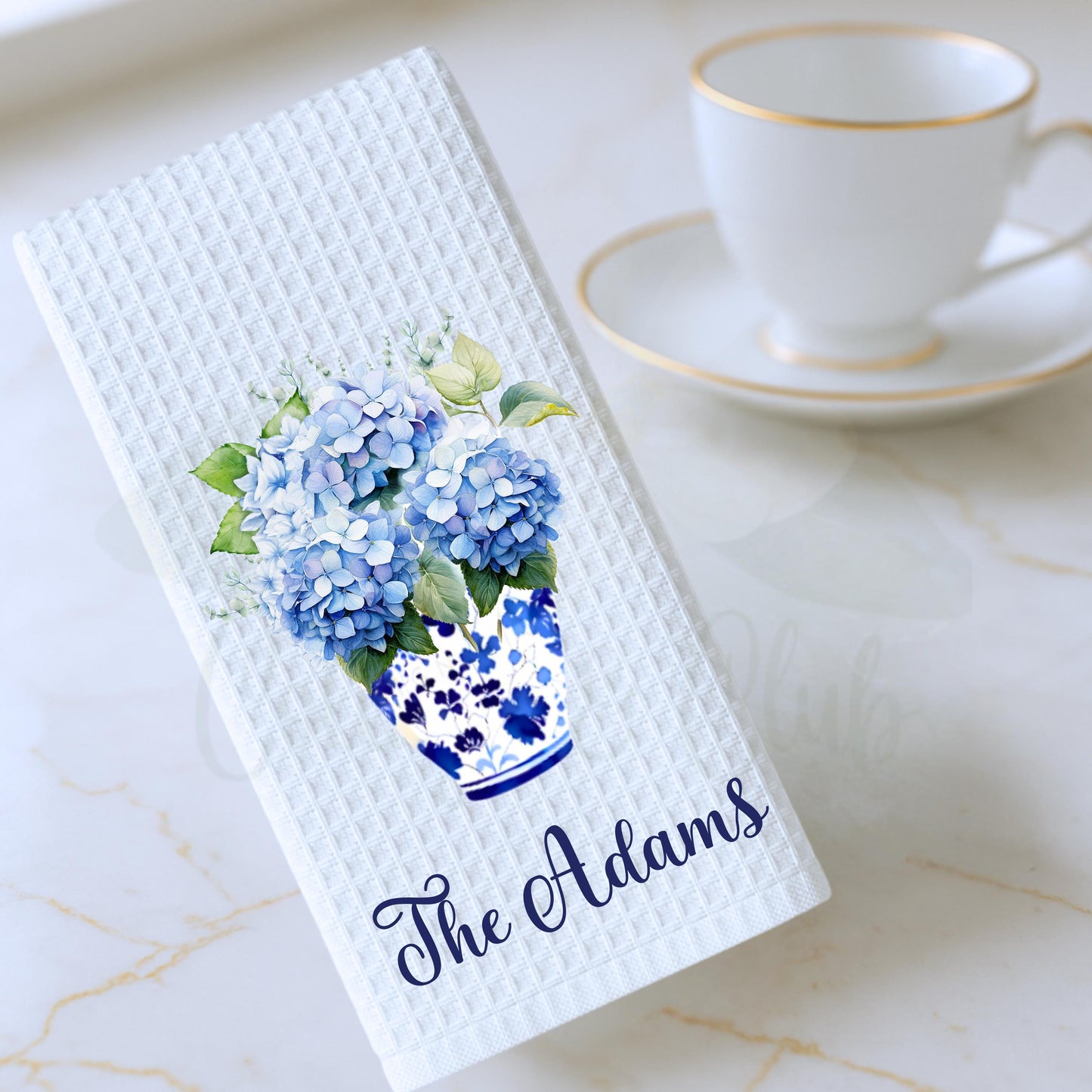 Personalized Hydrangeas In Blue Chinoiserie Vase