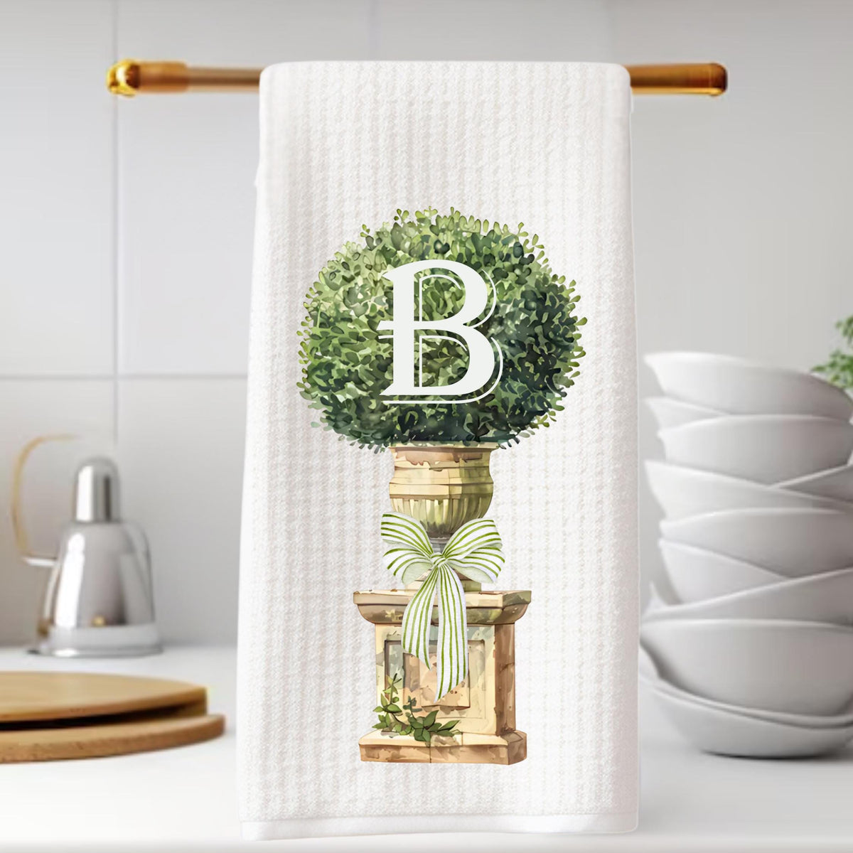Personalized Boxwood Topiary Tea Towel