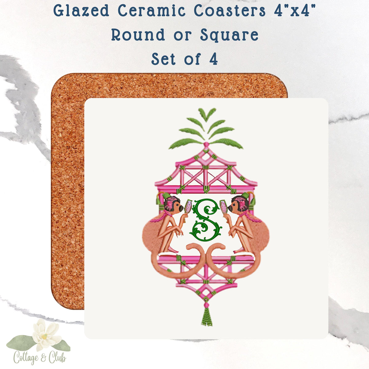Chinoiserie Ceramic Coasters - Set of 4