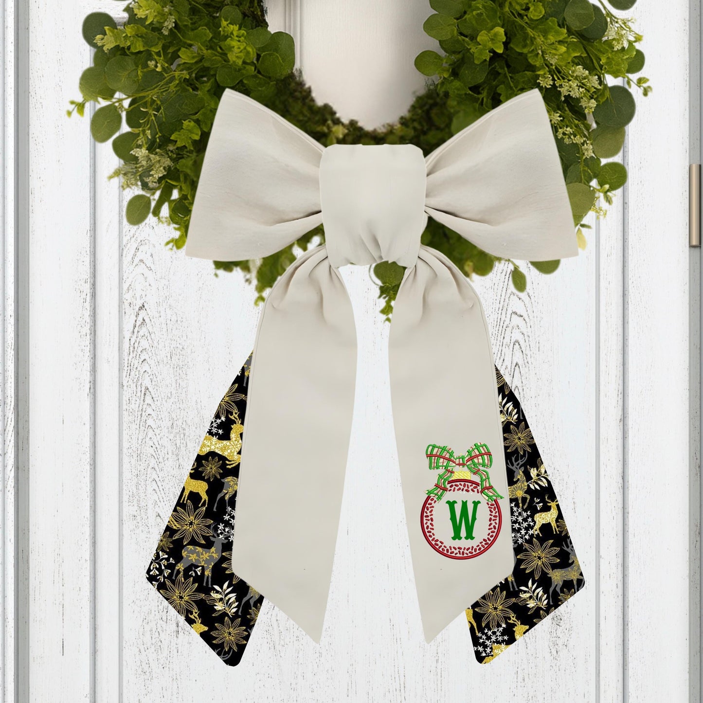 Holiday Ornament Embroidered Monogramed Wreath Sash