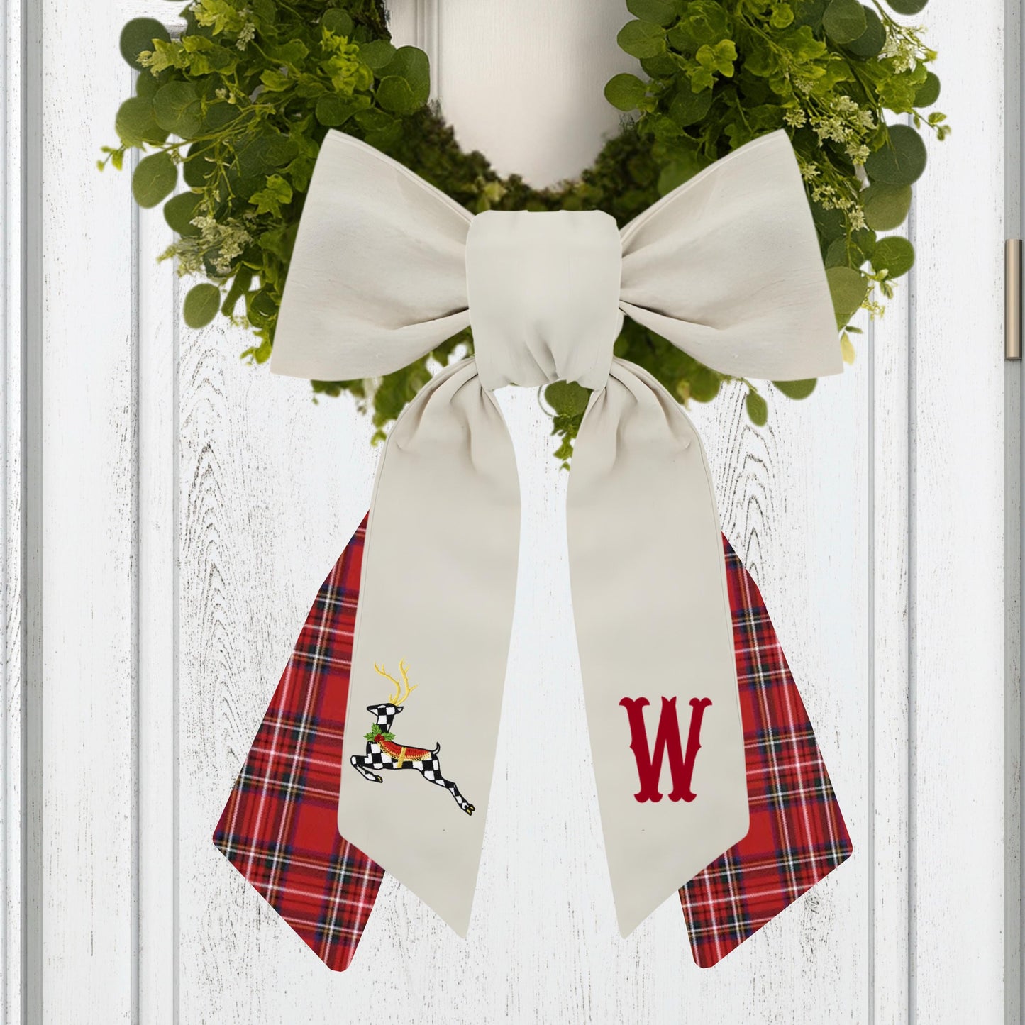 Holiday Courtly Check Inspired Embroidered Monogrammed Wreath Sash