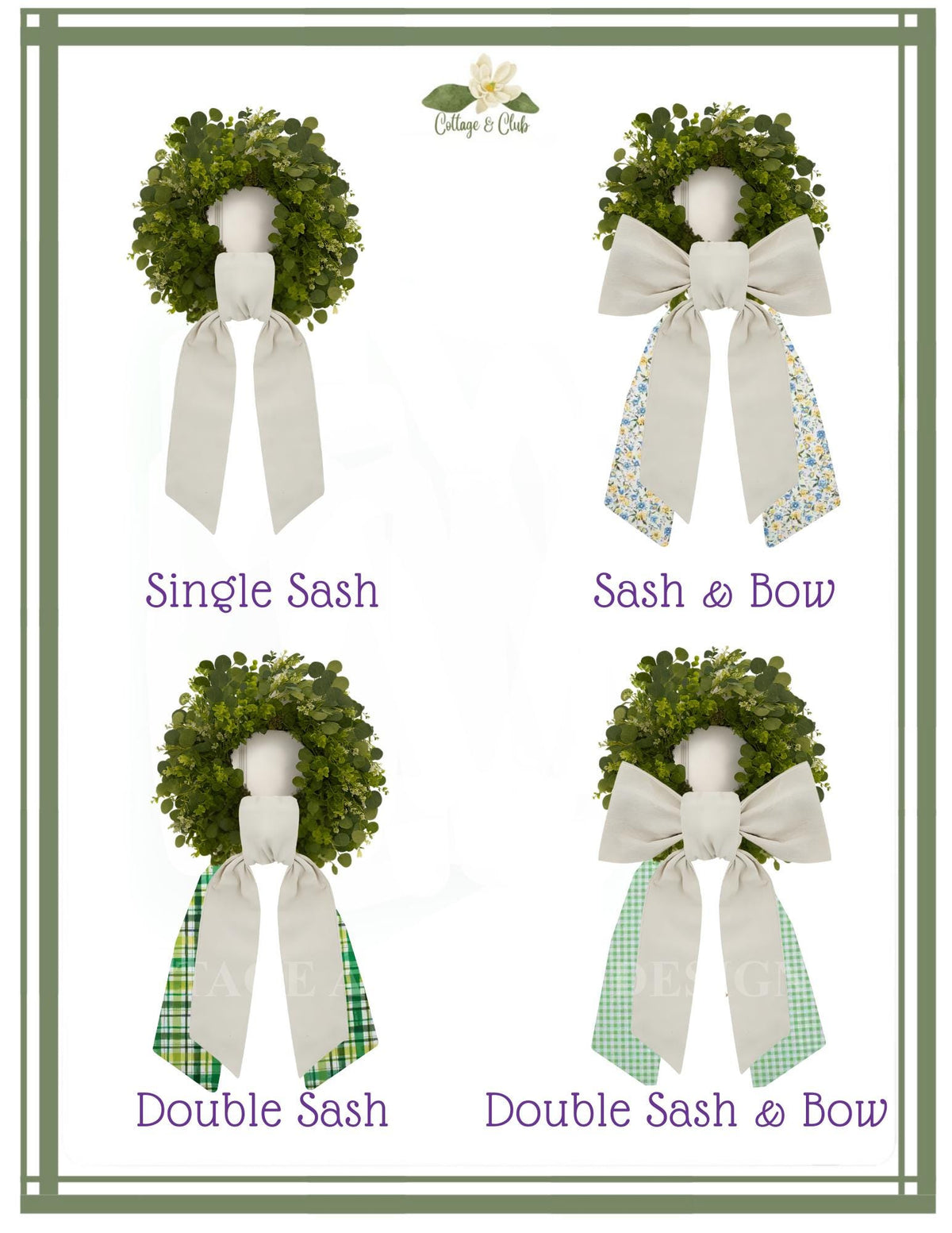 Blue & White Ginger Jar and Topiary Embroidered Wreath Sash