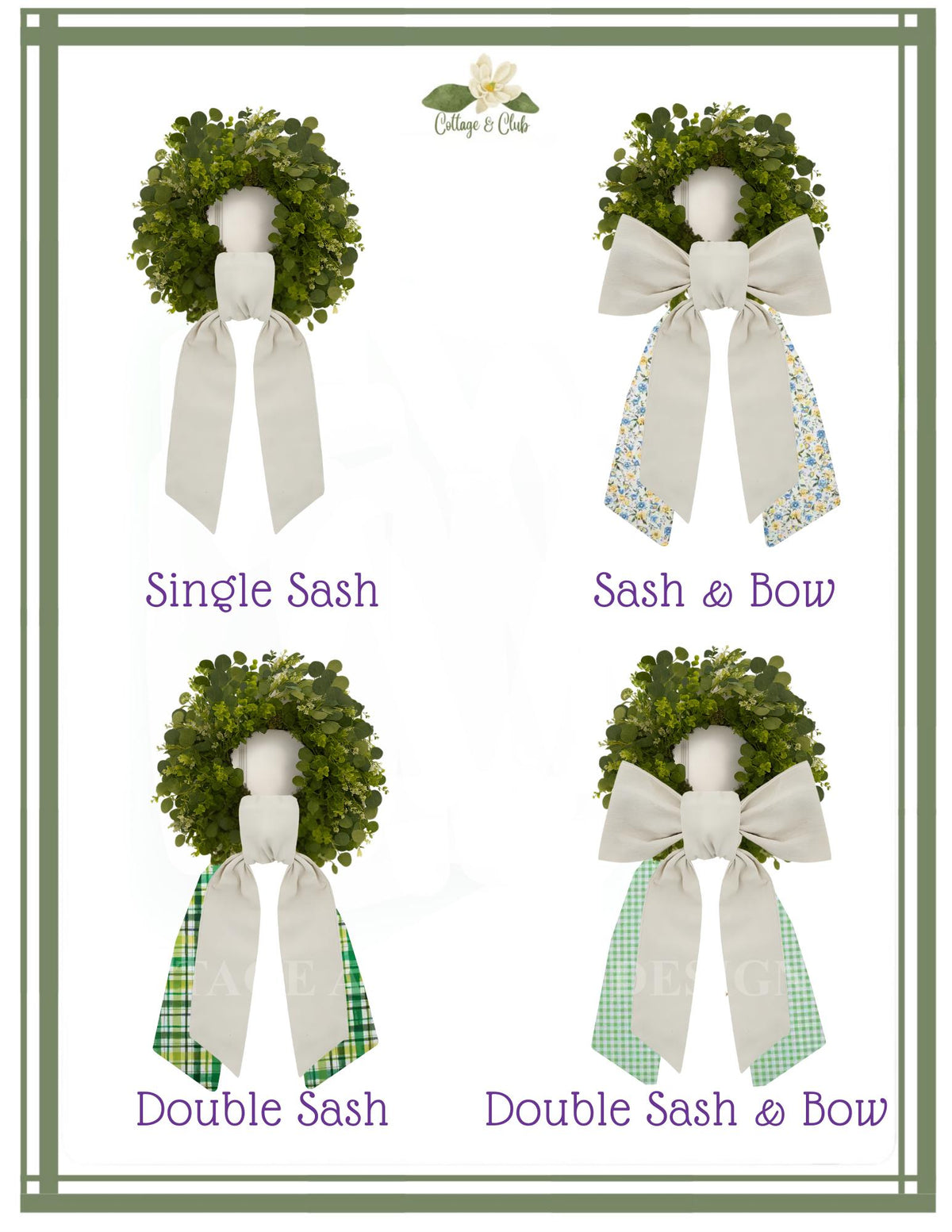 Blue & White Ginger Jar & Topiary Embroidered Wreath Sash