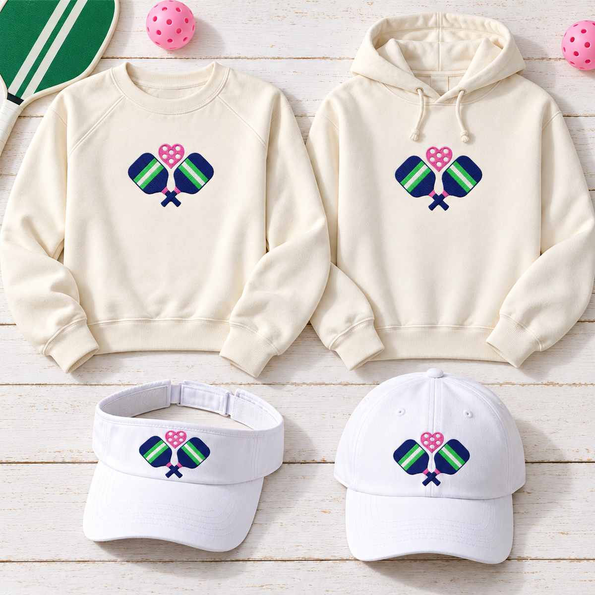 Pickleball Heart Paddles embroidered collage