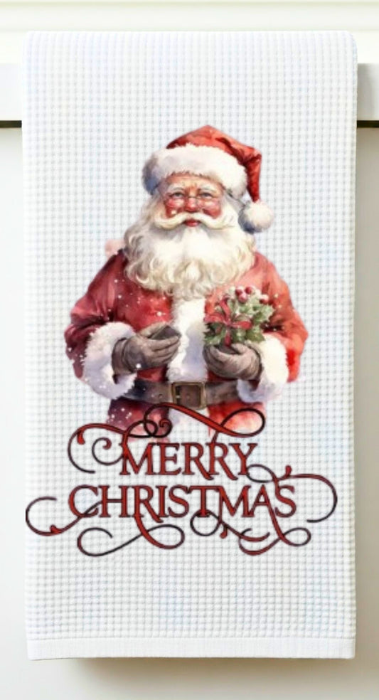 Vintage Santa Merry Christmas Tea Towel