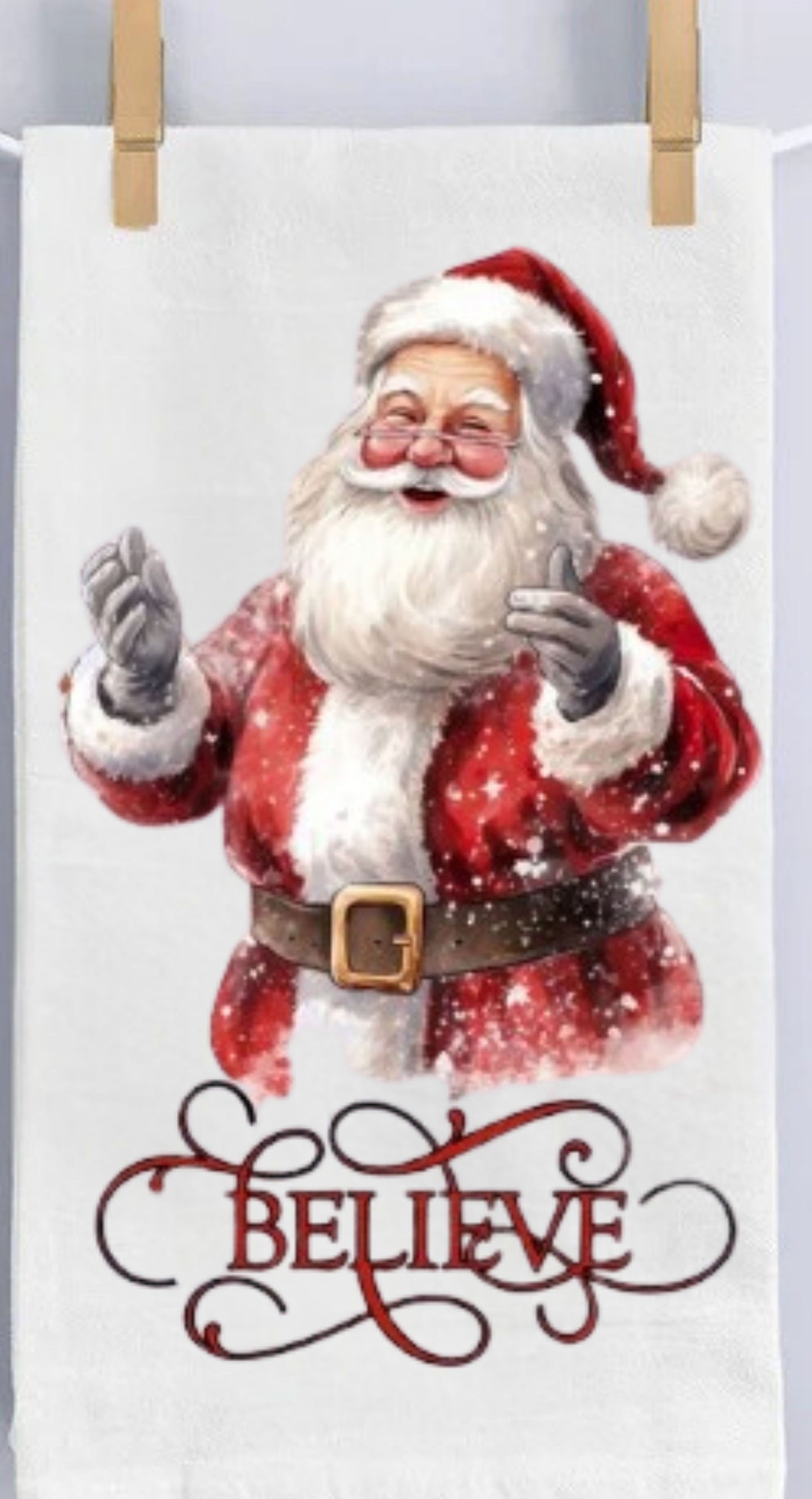 Vintage Santa Believe Tea Towel
