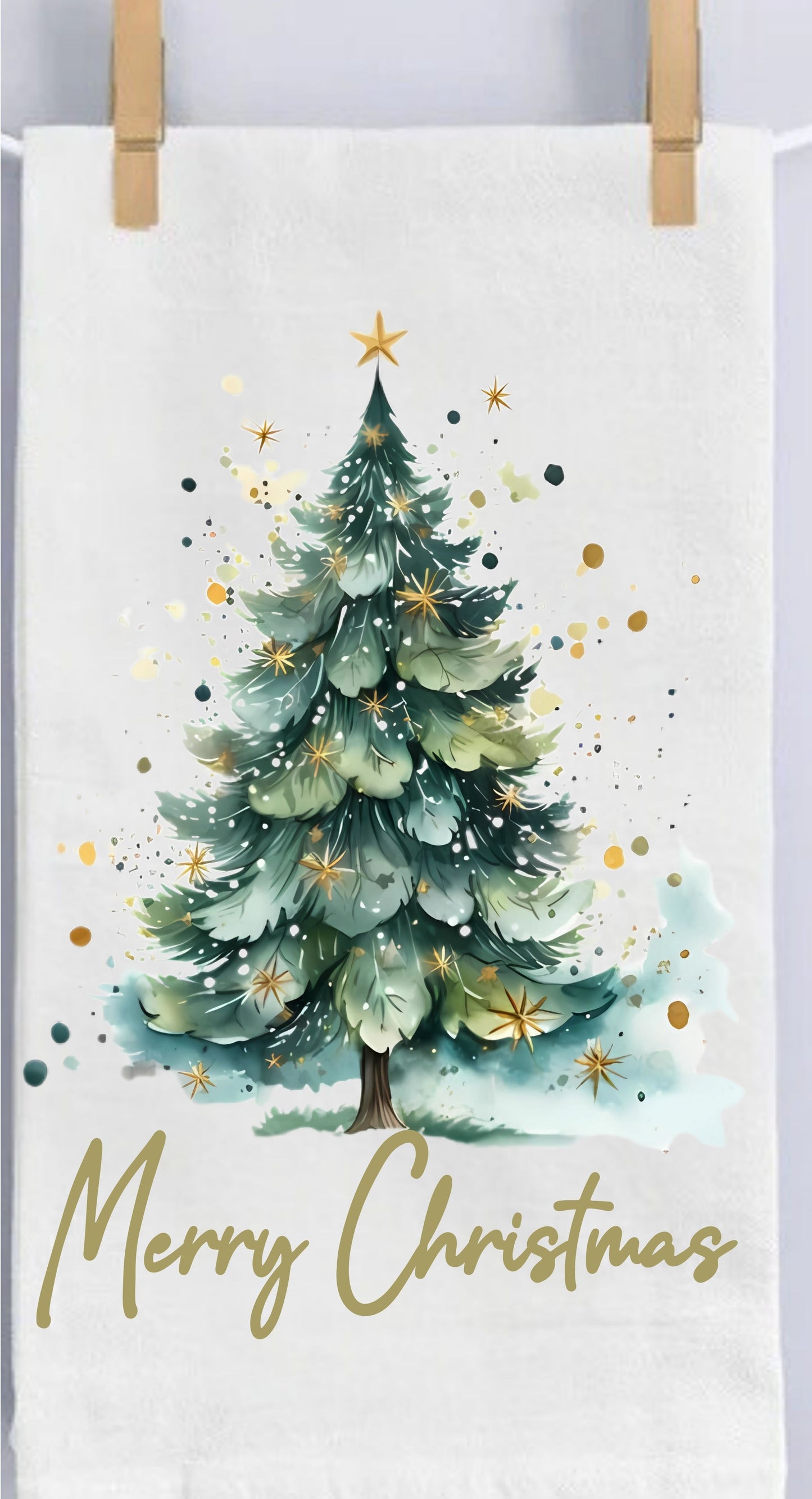 Elegant Merry Christmas Tree Dish Towel