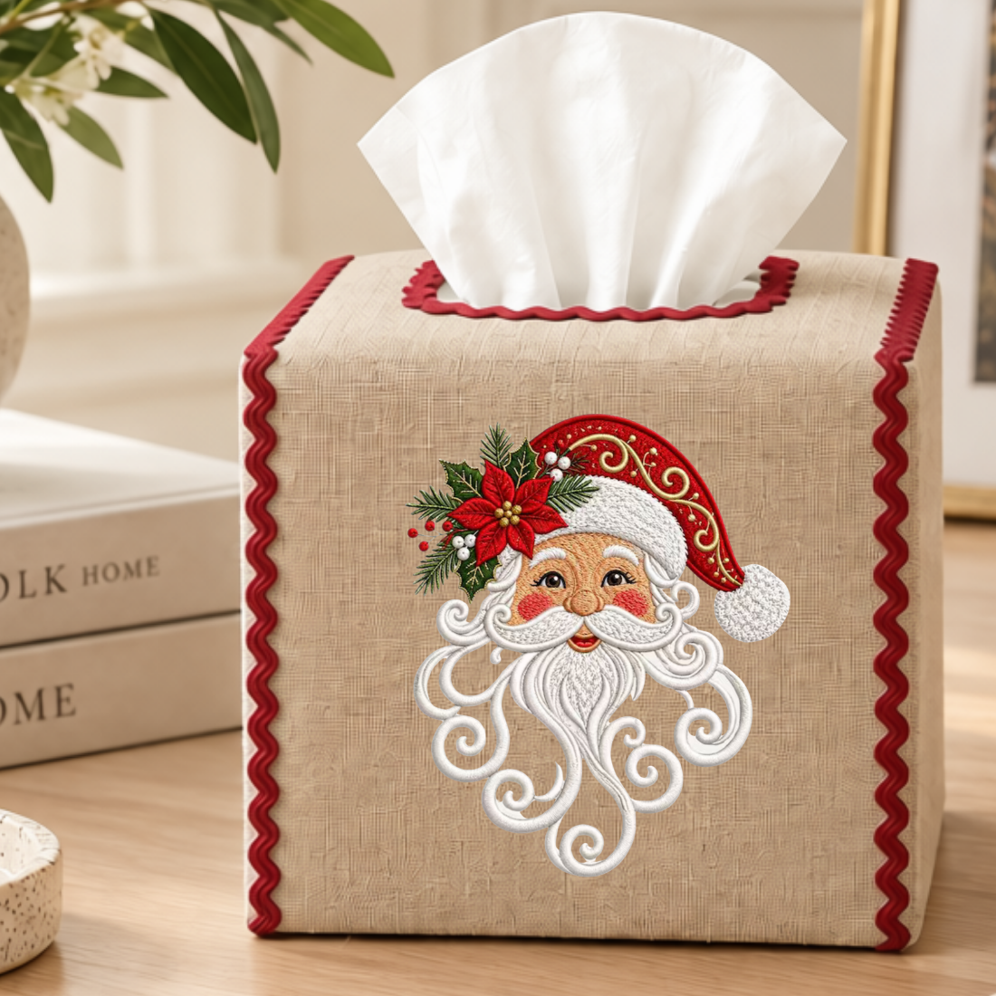 Vintage Santa Embroidered Tissue Box Cover