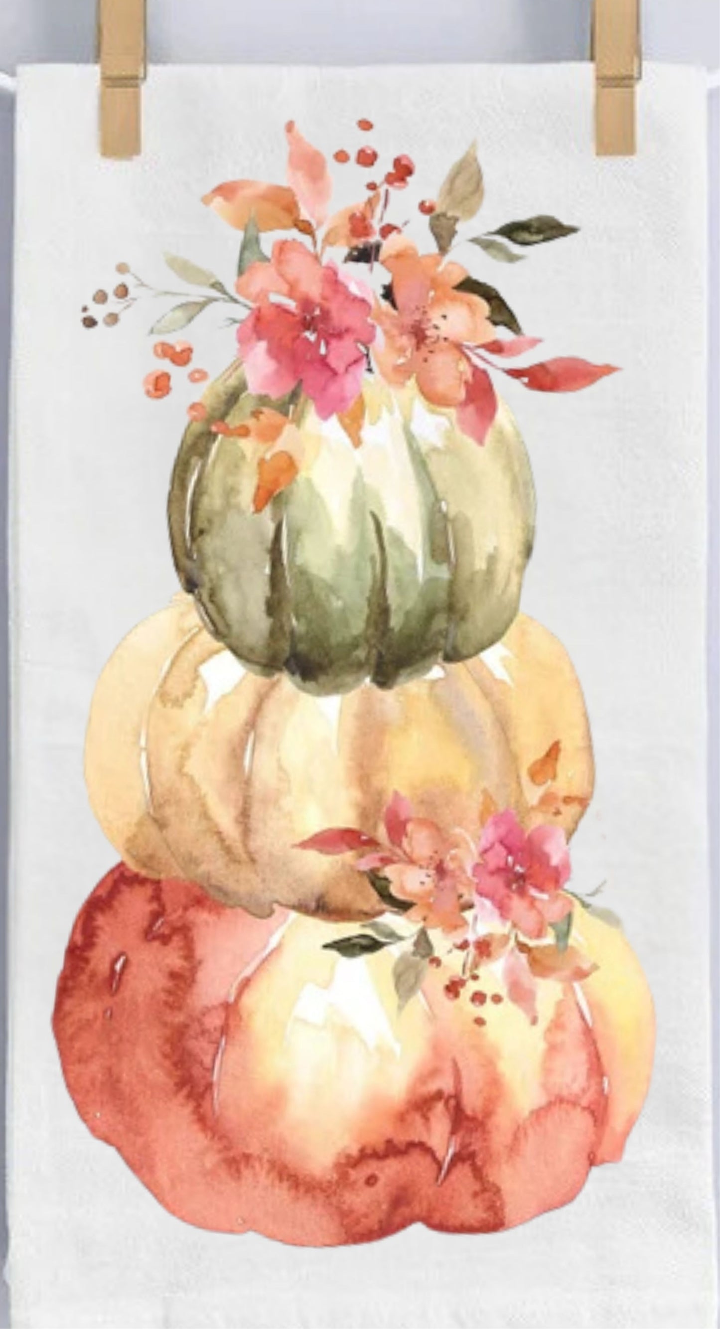 Watercolor Stacked Pumpkins Tea Towel