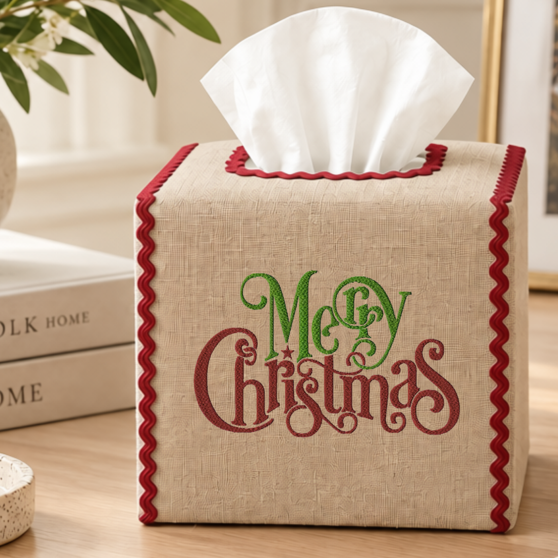 Vintage Santa Embroidered Tissue Box Cover