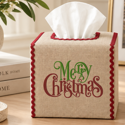 Vintage Santa Embroidered Tissue Box Cover