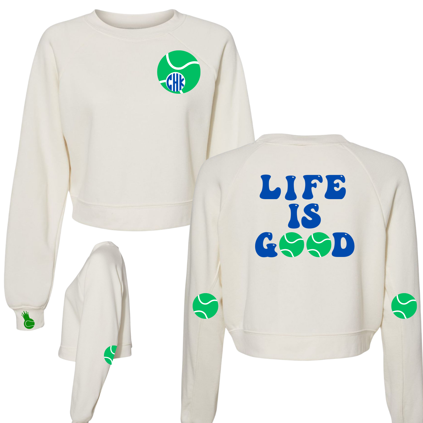 Tennis Life Is Good Monogram Crew - Personalize It!