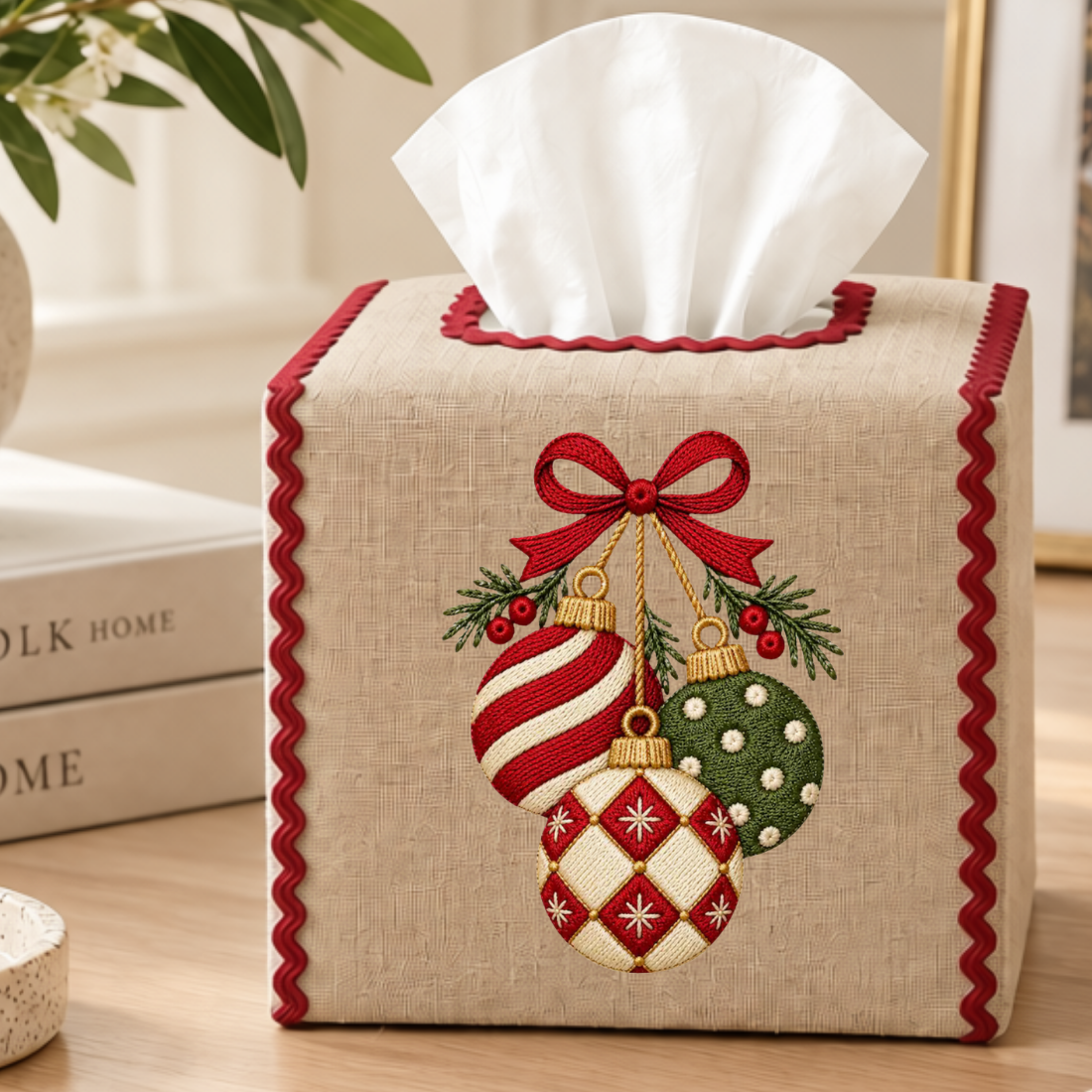 Vintage Santa Embroidered Tissue Box Cover