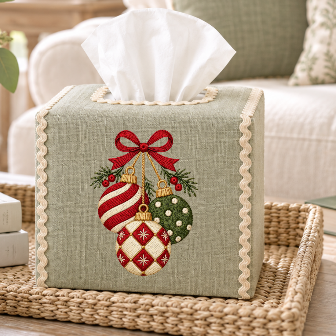 Vintage Santa Embroidered Tissue Box Cover