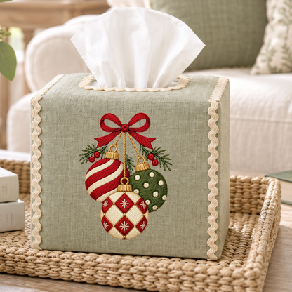 Vintage Santa Embroidered Tissue Box Cover