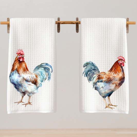 Watercolor Rooster Tea Towels