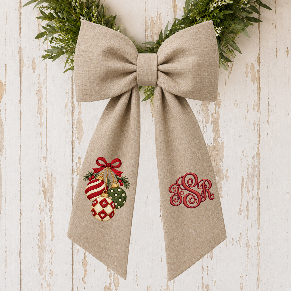 Vintage Santa Collection Embroidered Christmas Wreath Sash