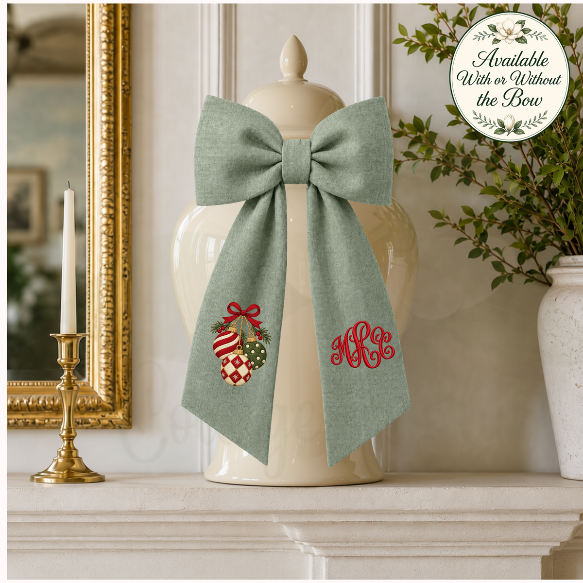 Vintage Santa Collection Embroidered Christmas Wreath Sash
