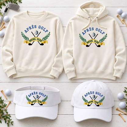 apres golf social embroidered collage