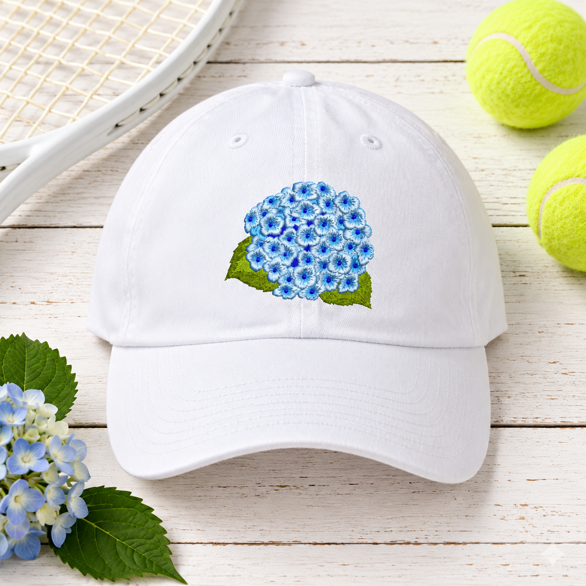 blue hydrangea cap embroidered hero