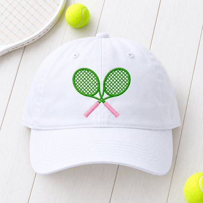 Cross Court embroidered white Courtside Cap flat lay