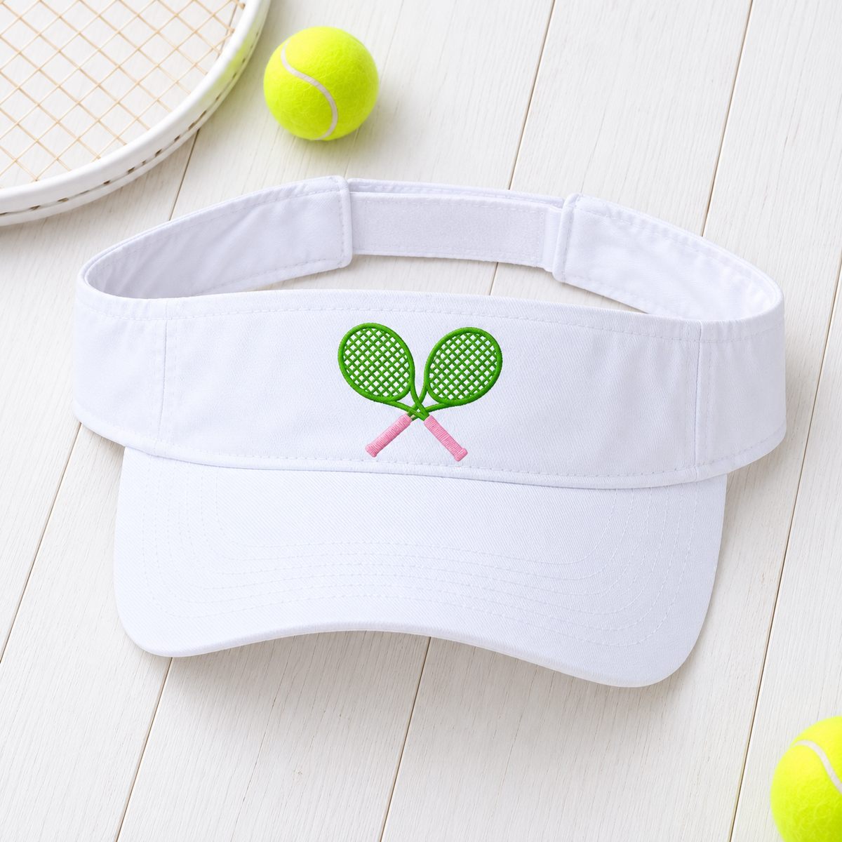 Cross Court embroidered white Victory Visor flat lay
