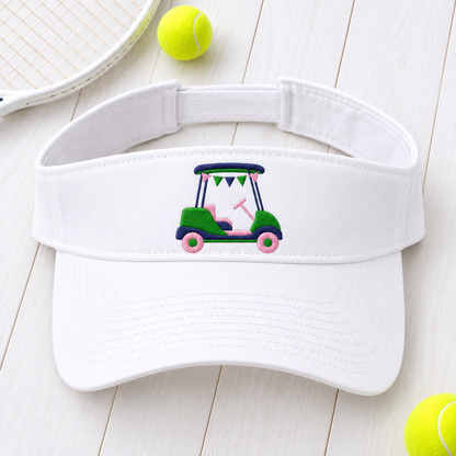 Golf Cart embroidered visor flat lay