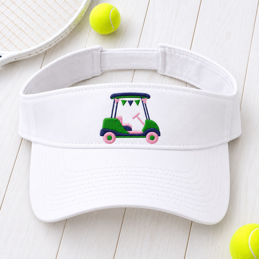 Golf Cart embroidered visor flat lay