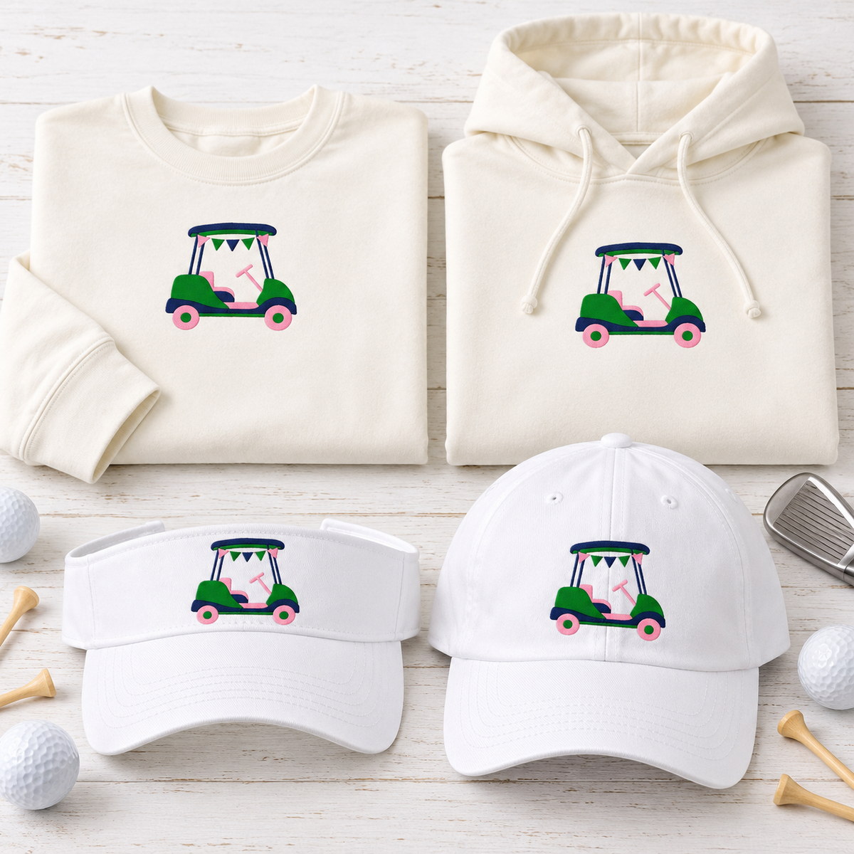 golfcart embroidered collage