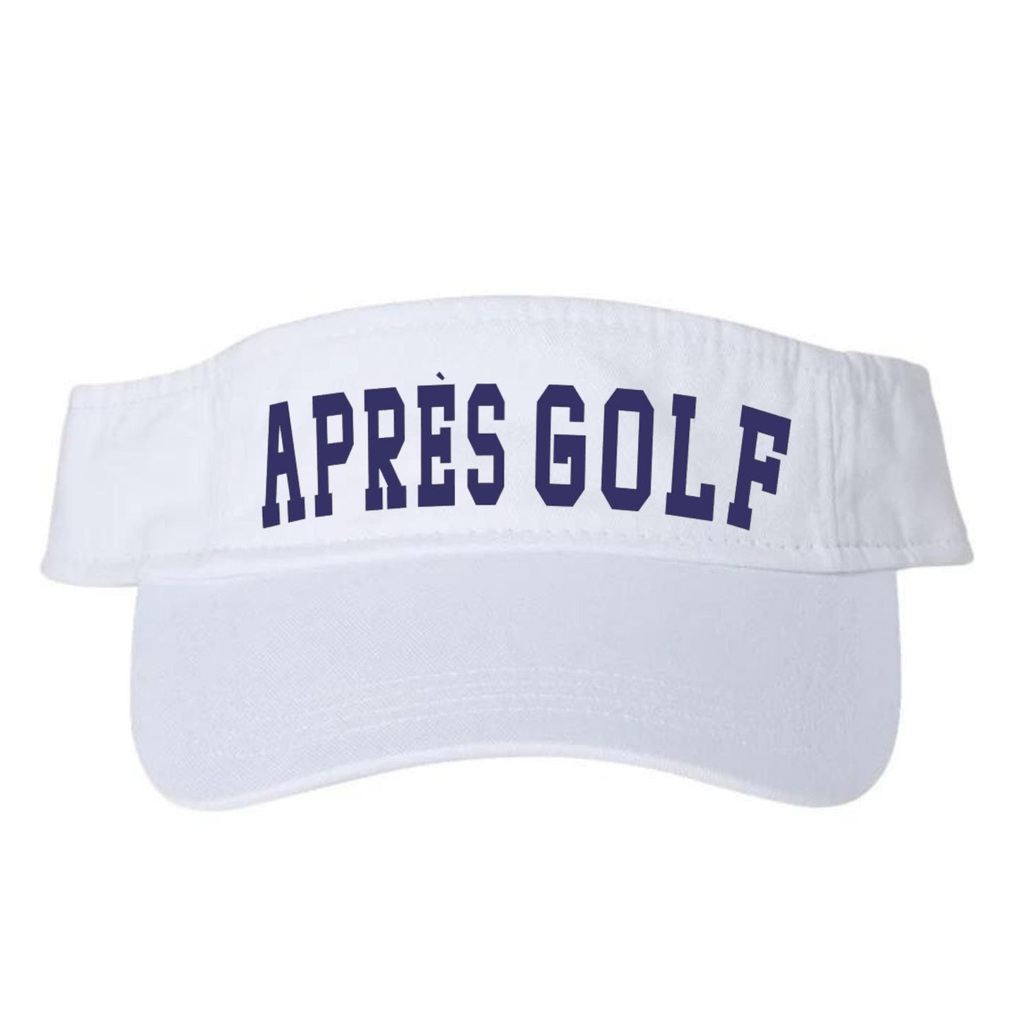 Après Golf Visier – Stilvolle weiße Golfkappe mit marineblauer Stickerei – Perfektes Clubhaus-Accessoire – Geschenk für Golfliebhaber, Unisex-Stil