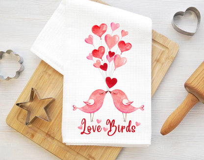 Love Birds Valentine's Tea Towel  Heart Balloons, Hostess Gift