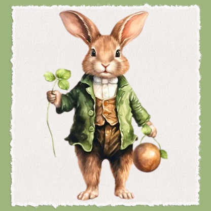 Watercolor Bunny Shamrock Waffle Weave Kitchen Towel: St. Patrick's Day Easter Decor