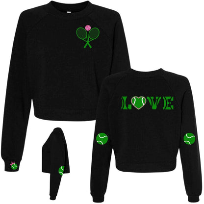 Tennis Sweatshirt: Crossed Racquets & LOVE Graphic, Custom Team Clothing