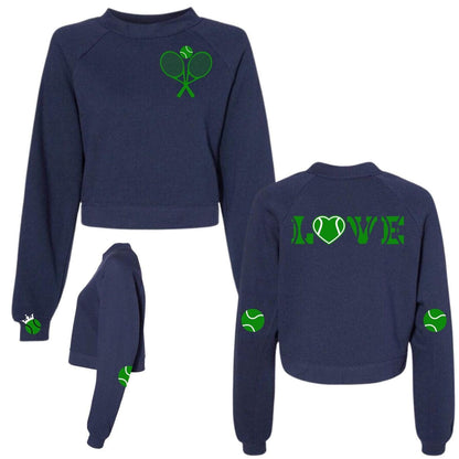 Tennis Sweatshirt: Crossed Racquets & LOVE Graphic, Custom Team Clothing