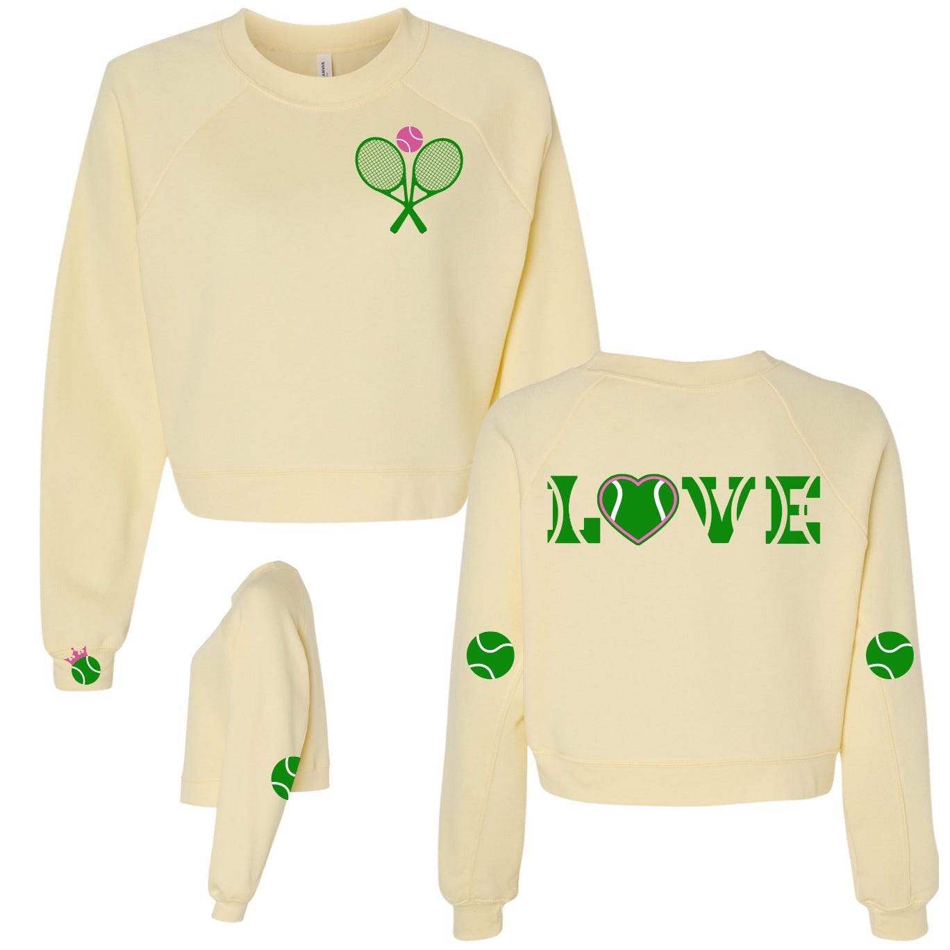 Tennis Sweatshirt: Crossed Racquets & LOVE Graphic, Custom Team Clothing