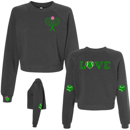 Tennis Sweatshirt: Crossed Racquets & LOVE Graphic, Custom Team Clothing