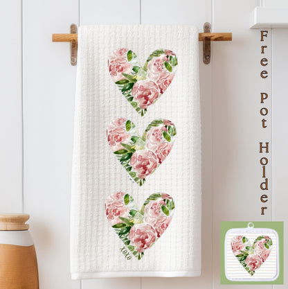 Rose Heart Tea Towel: Shabby Chic Valentine's Kitchen Decor