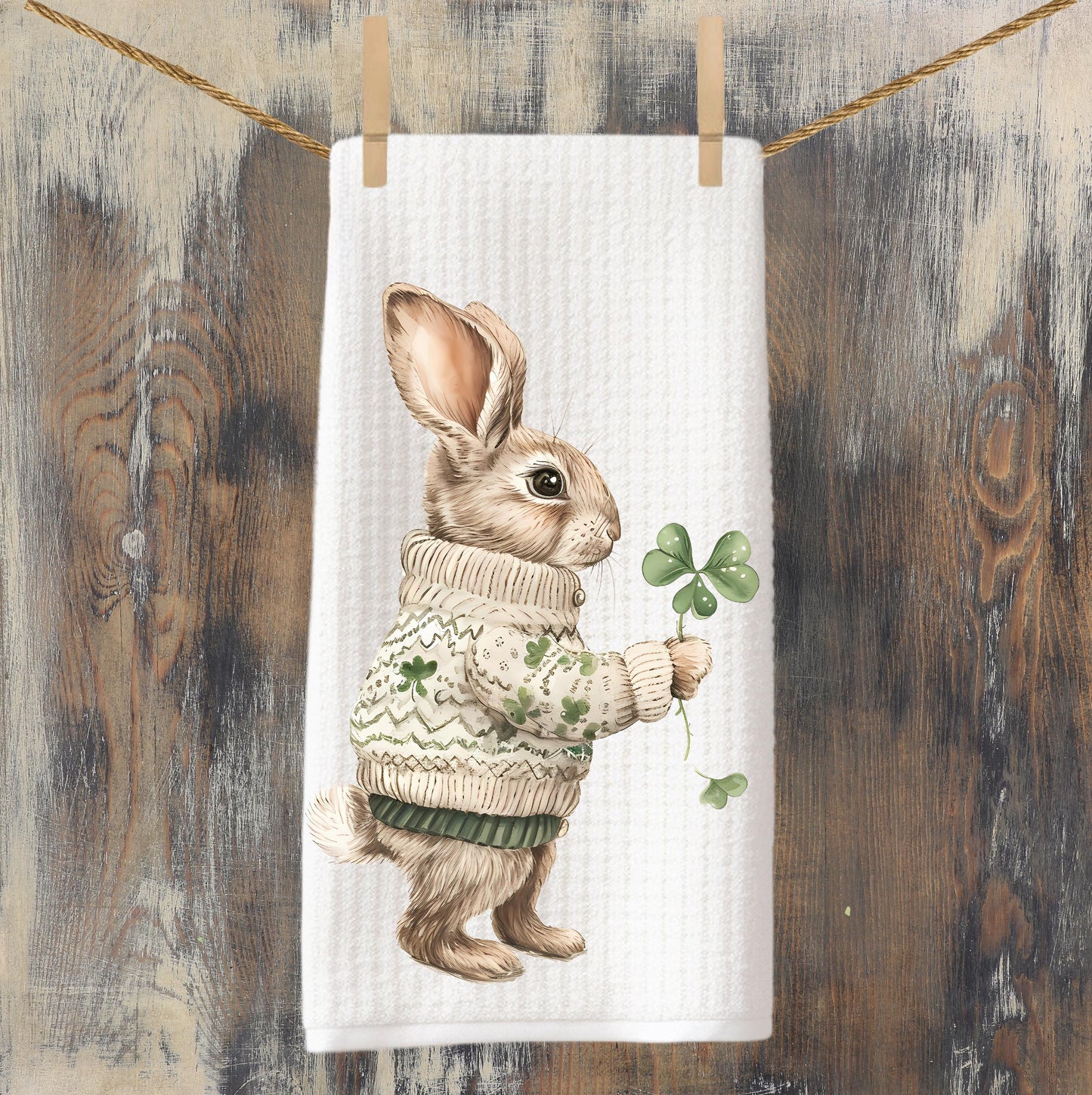 Bunny Rabbit Waffle Weave Tea Towel
