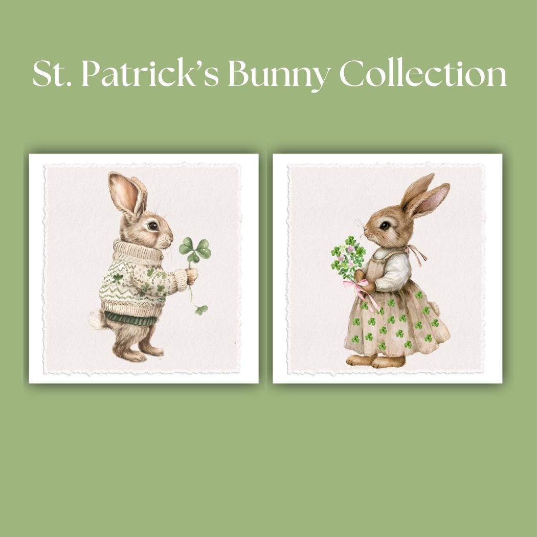 Irish Blessings Bunny Rabbit Tea Towel: St. Patrick's Day Kitchen Decor